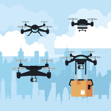 Şehirde kutuyla uçan Drone'lar