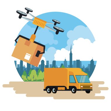 Şehirde teslimat drone ve araç