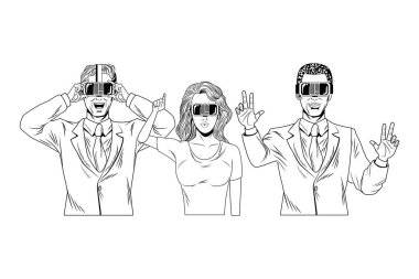 sanal gerçeklik kulaklık siyah ve beyaz ile insanların grubu