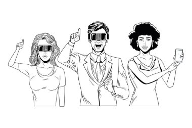 sanal gerçeklik kulaklık siyah ve beyaz ile insanların grubu