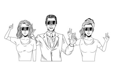 sanal gerçeklik kulaklık siyah ve beyaz ile insanların grubu