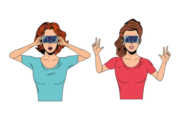 Vrouwen met Virtual Reality headset — Stockvector