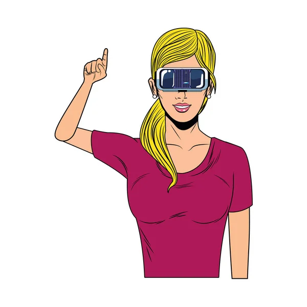 Mujer con auriculares de realidad virtual — Vector de stock