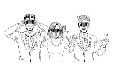 sanal gerçeklik kulaklık siyah ve beyaz ile insanların grubu