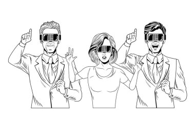 sanal gerçeklik kulaklık siyah ve beyaz ile insanların grubu