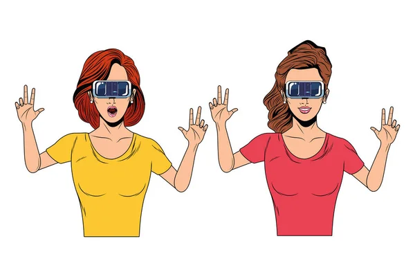 Mujeres con auriculares de realidad virtual — Vector de stock