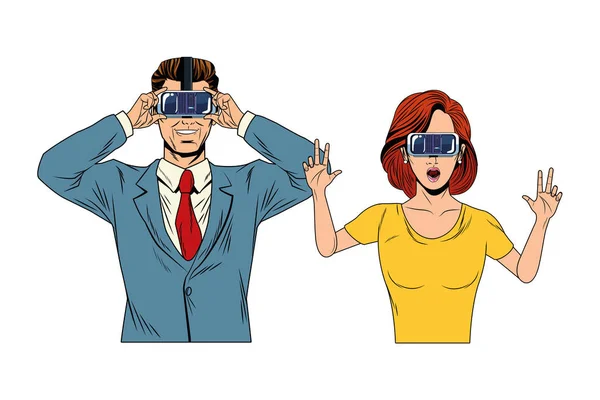 Para noszenie wirtualny zestaw słuchawkowy rzeczywistość — Wektor stockowy