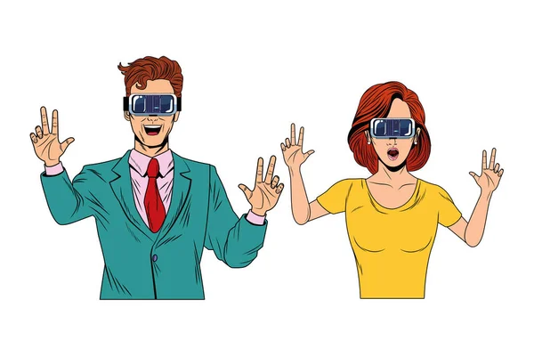 Paar trägt Virtual-Reality-Headset — Stockvektor