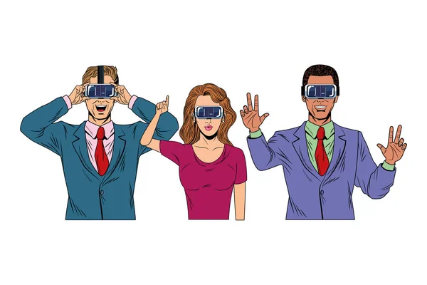 Grupo de pessoas com fone de ouvido de realidade virtual — Vetor de Stock