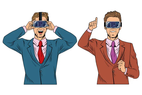 Hombres con auriculares de realidad virtual — Archivo Imágenes Vectoriales