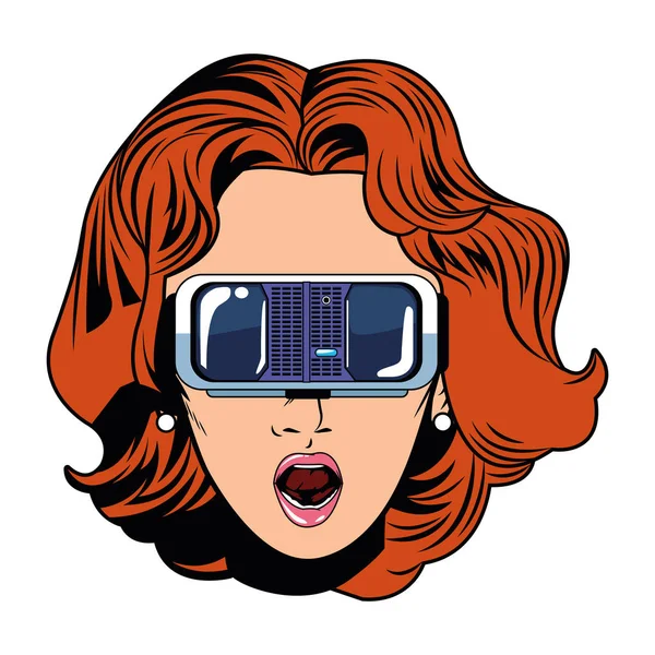 Cabeza de mujer con auriculares de realidad virtual — Archivo Imágenes Vectoriales