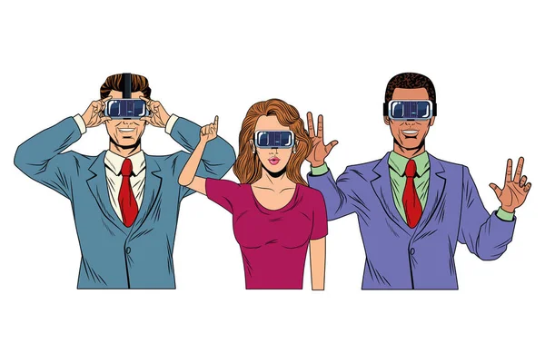 Grupo de pessoas com fone de ouvido de realidade virtual — Vetor de Stock