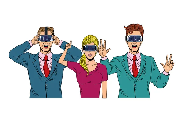 Grupp människor med Virtual Reality headset — Stock vektor