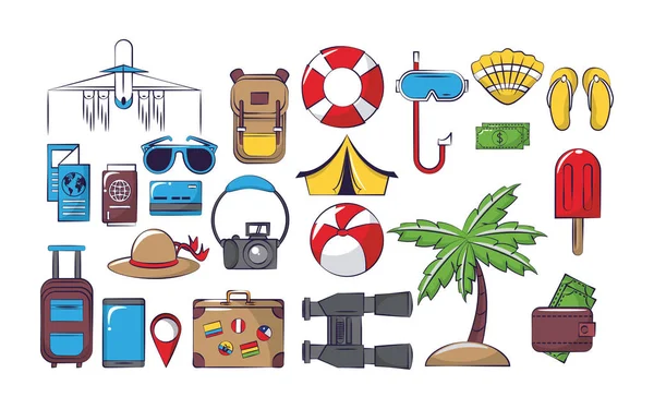 Travel and vacations set of icons — Stock Vector