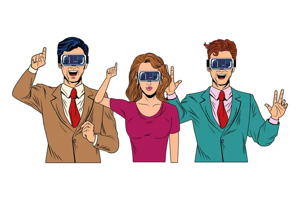 Grupa osób z zestawem słuchawkowym rzeczywistości wirtualnej — Wektor stockowy