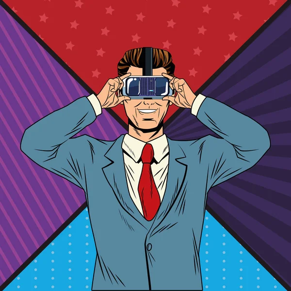 Homem com fone de ouvido de realidade virtual — Vetor de Stock