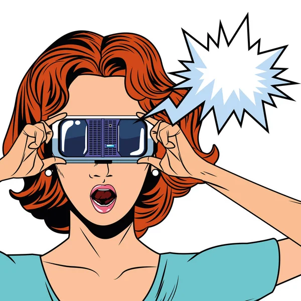 Mulher com fone de ouvido realidade virtual — Vetor de Stock