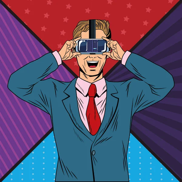 Homem com fone de ouvido de realidade virtual — Vetor de Stock