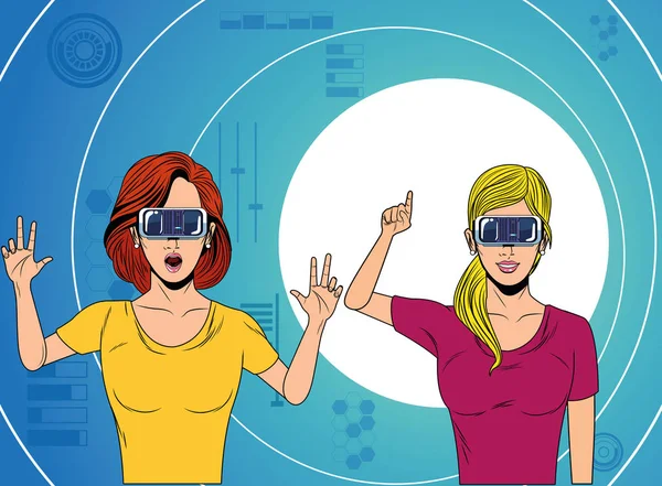 Kvinnor med Virtual Reality headset — Stock vektor