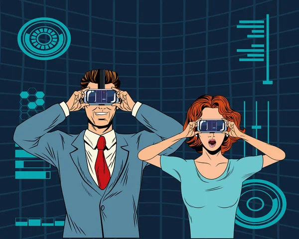 Para z zestaw wirtualnej rzeczywistości — Wektor stockowy