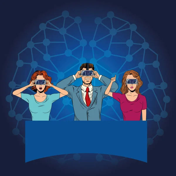 Gruppe von Menschen mit Virtual-Reality-Headset — Stockvektor