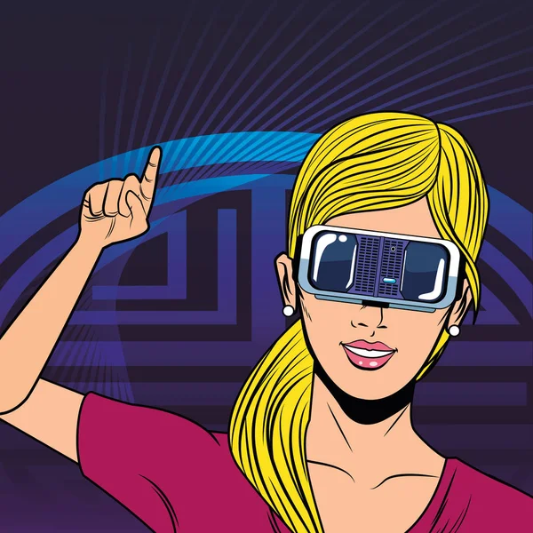 Mujer con auriculares de realidad virtual — Vector de stock