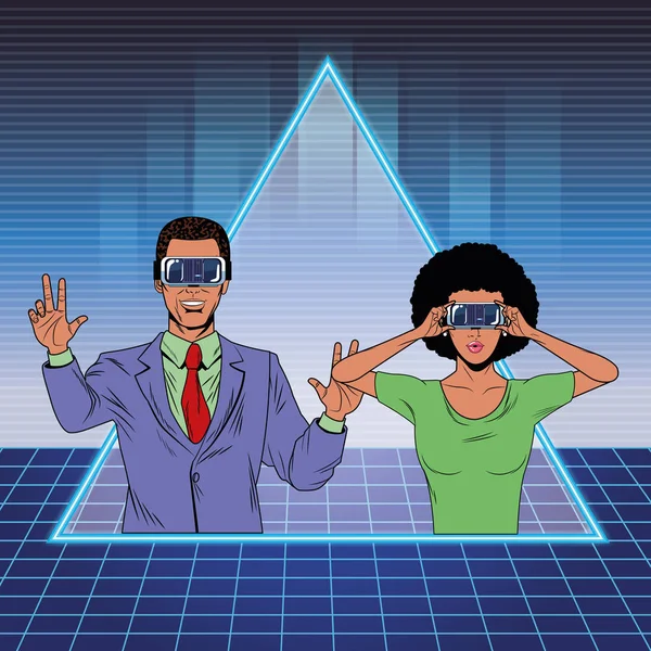 Paar mit Virtual-Reality-Headset — Stockvektor