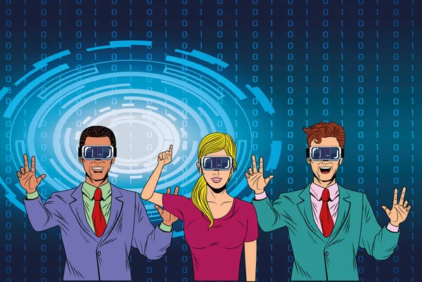 Grupp människor med Virtual Reality headset — Stock vektor