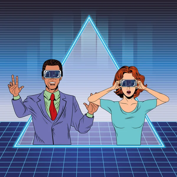 Paar mit Virtual-Reality-Headset — Stockvektor
