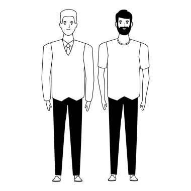 siyah beyaz vektör illüstrasyon erkek avatar çizgi film karakteri