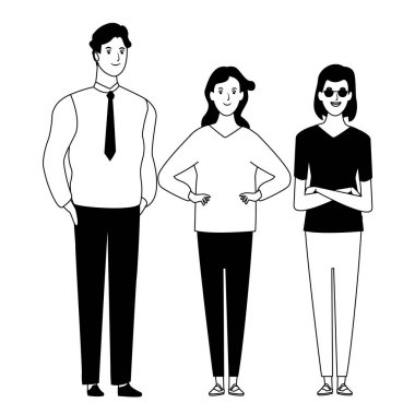 siyah beyaz insan avatar çizgi film karakteri grubu