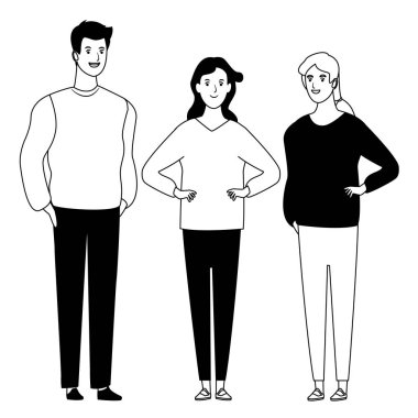 siyah beyaz insan avatar çizgi film karakteri grubu