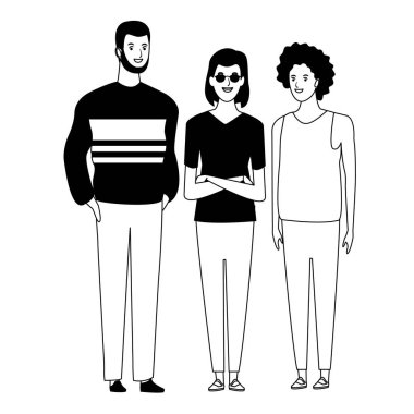 siyah beyaz insan avatar çizgi film karakteri grubu