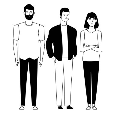 siyah beyaz insan avatar çizgi film karakteri grubu