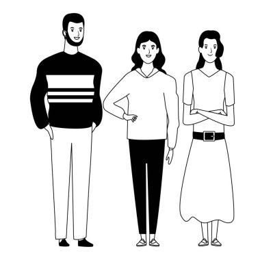 siyah beyaz insan avatar çizgi film karakteri grubu