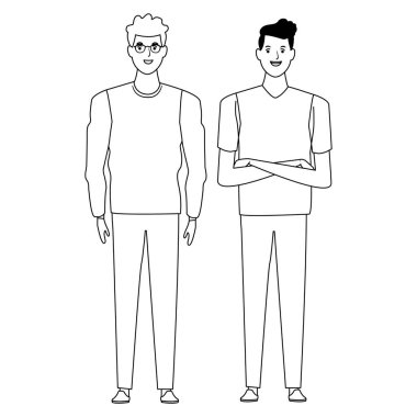 siyah beyaz vektör illüstrasyon erkek avatar çizgi film karakteri