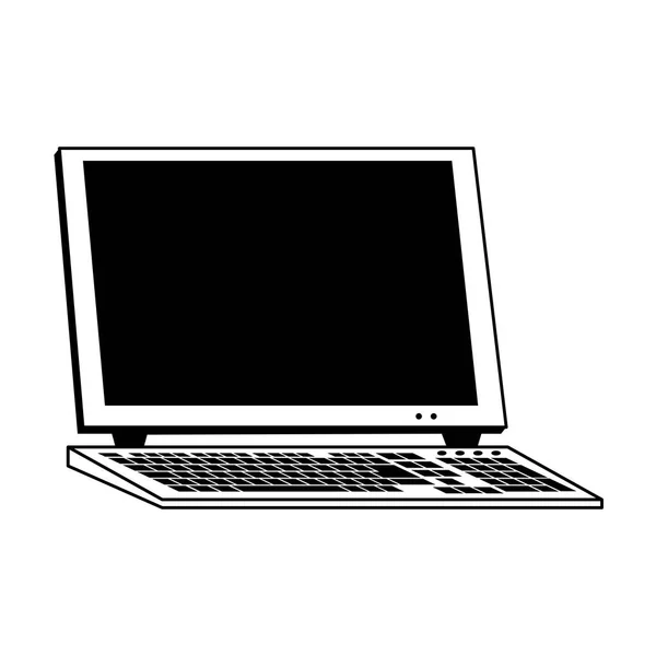 Ordenador y teclado aislados en blanco y negro — Vector de stock