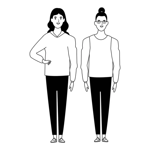 Γυναίκα είδωλο καρτούν χαρακτήρα σε ασπρόμαυρη απεικόνιση διάνυσμα — Διανυσματικό Αρχείο