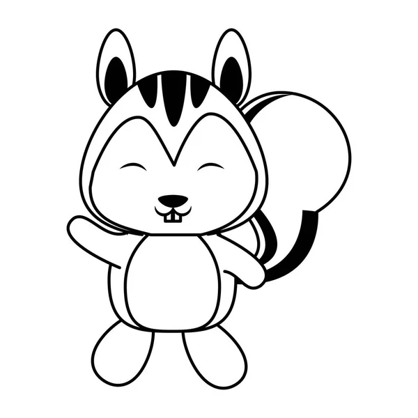 Niedlichen Eichhörnchen Tier Karikatur in schwarz und weiß — Stockvektor