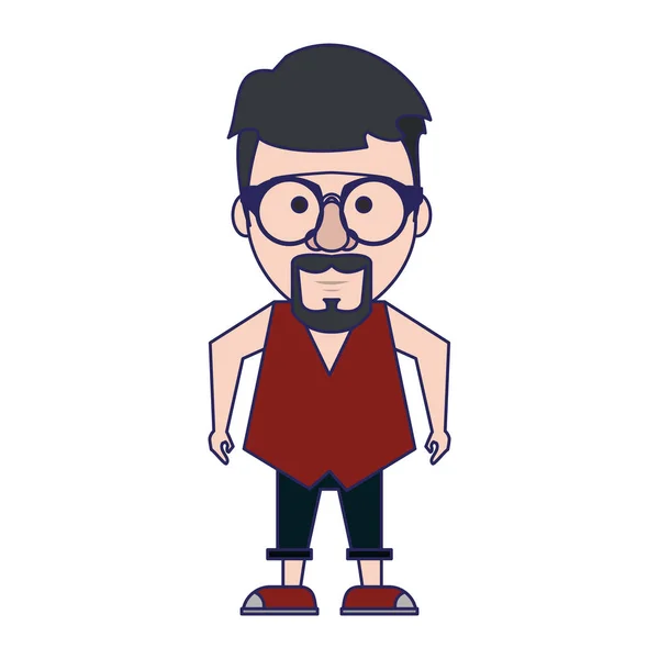 Hipster chico con gafas y bigote líneas azules — Vector de stock