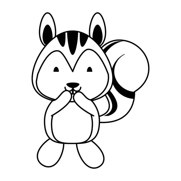 Mignon écureuil animal dessin animé en noir et blanc — Image vectorielle