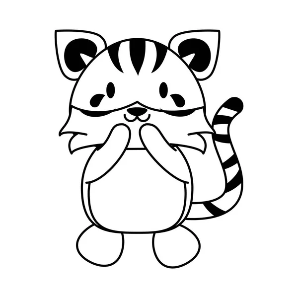 黒と白でかわいい虎の動物漫画 — ストックベクタ