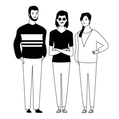 siyah beyaz insan avatar çizgi film karakteri grubu