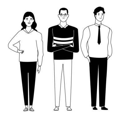 siyah beyaz insan avatar çizgi film karakteri grubu