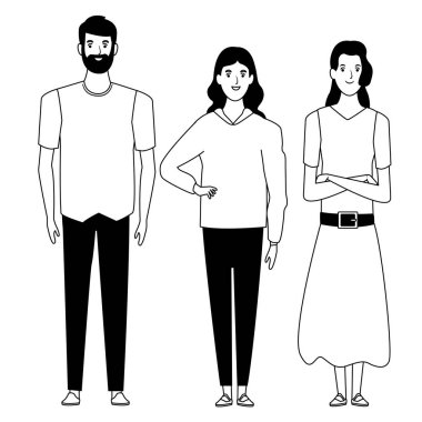 siyah beyaz insan avatar çizgi film karakteri grubu