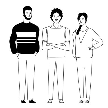 siyah beyaz insan avatar çizgi film karakteri grubu