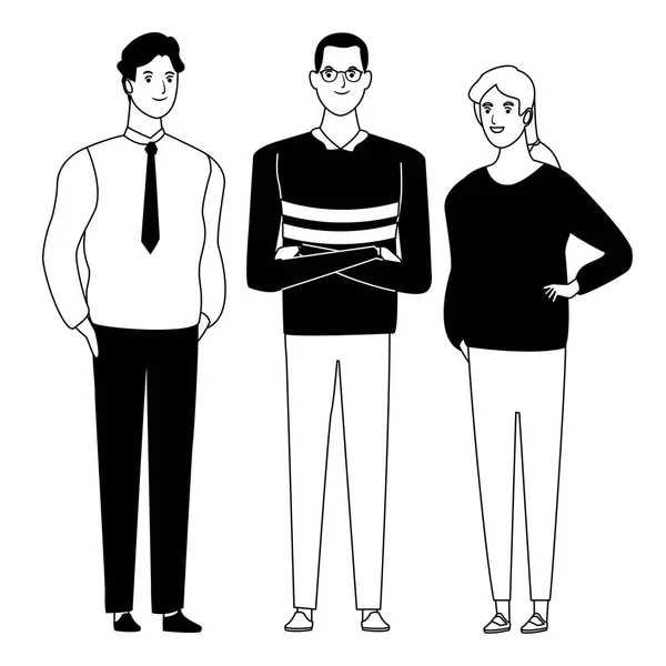 Grupo de personas personaje de dibujos animados avatar en blanco y negro — Archivo Imágenes Vectoriales