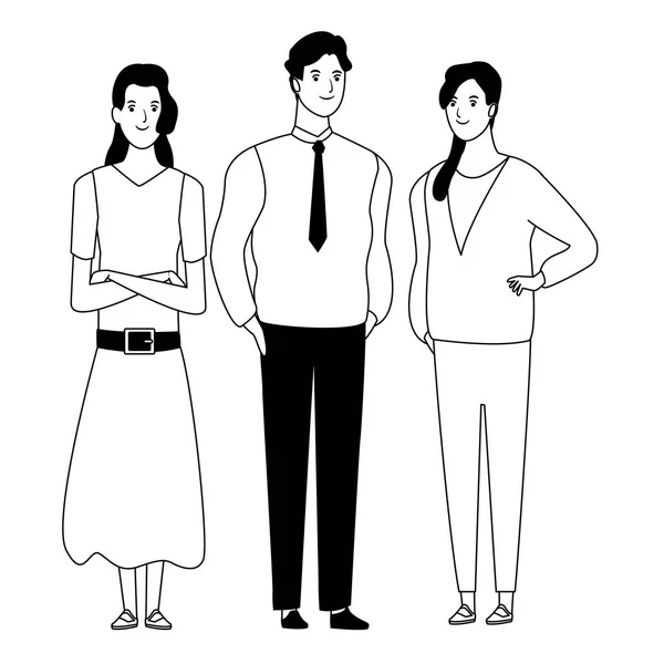Gruppe von Menschen Avatar-Cartoon-Figur in schwarz und weiß — Stockvektor