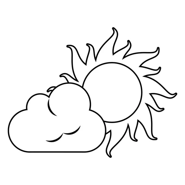 Caricatura de sol y nube aislada en blanco y negro — Archivo Imágenes Vectoriales