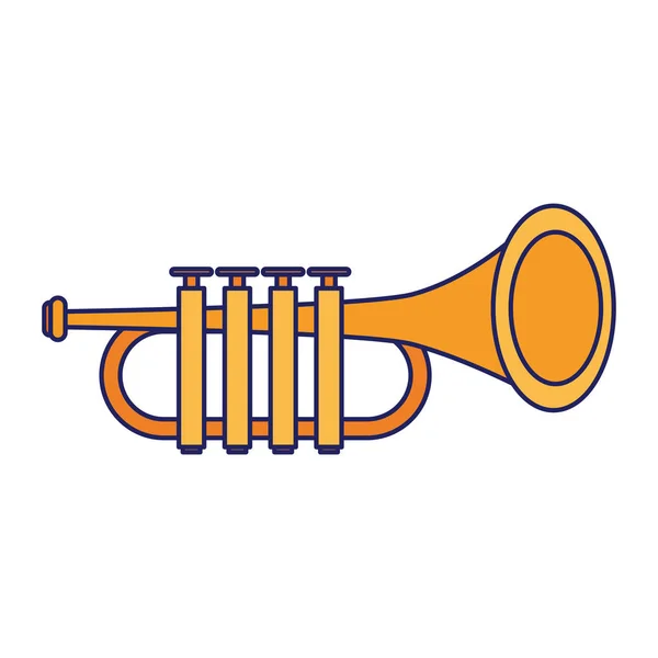 트럼펫 악기 만화 고립 된 파란색 라인 — 스톡 벡터